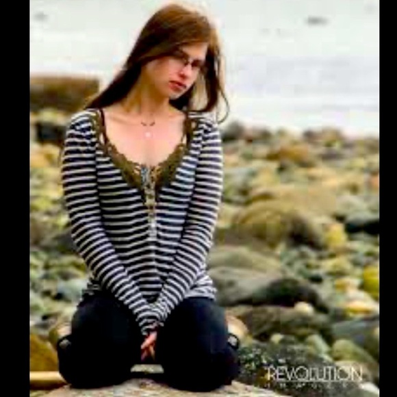 We The Free Tops - WE THE FREE STRIPED LACE LONG SLEEVE TOP - Size XS